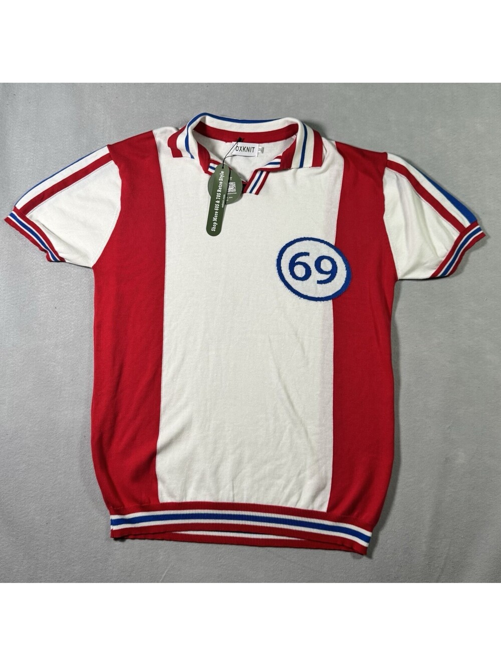 OXKNIT Retro 1960s Mod Knit Polo Shirt Red White Blue 69 Patch Mens 3XL NWT